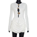 Women Autumn Winter Design Luxury Decorative Pleated Hollow Out Cutout Mini Sheath Dress Bella Mia