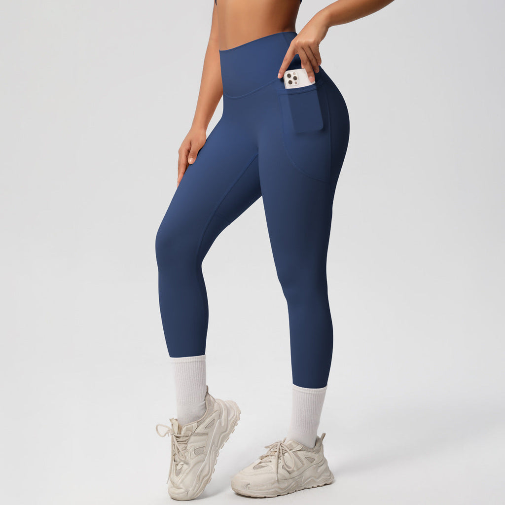 Solid Color Double Sided Sanding Tight High Waist High Elastic Breathability Yoga Pants Sports Running Fitness Yoga Wear