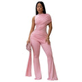 Women Clothing Summer round Neck One Shoulder Pleated Ribbon Sexy Slim Fit Wanita Store