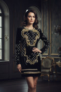 Long-Sleeve Velvet Sequin Bodycon Dress