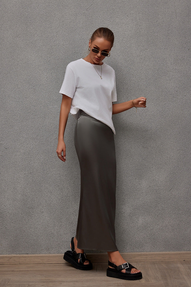 Satin Casual Hip Midi Skirt Bella Mia