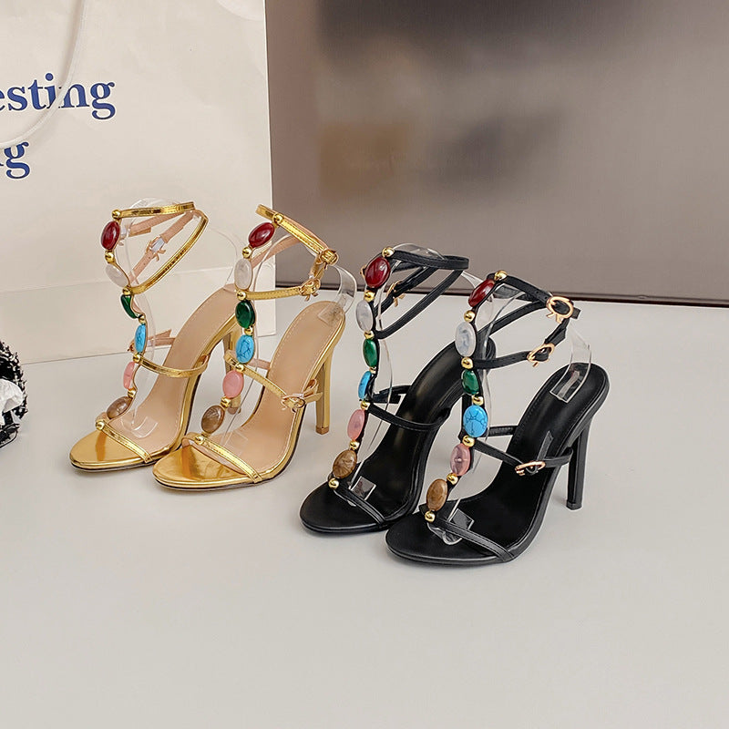 Pearl Stiletto Ankle Strap Sandals