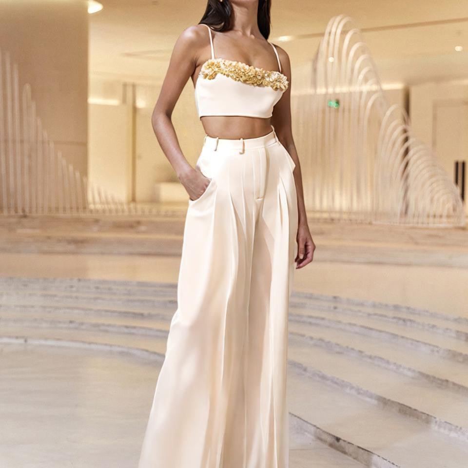 High-Grade Slim High Waist Wide Leg Two-Piece Set Bella Mia