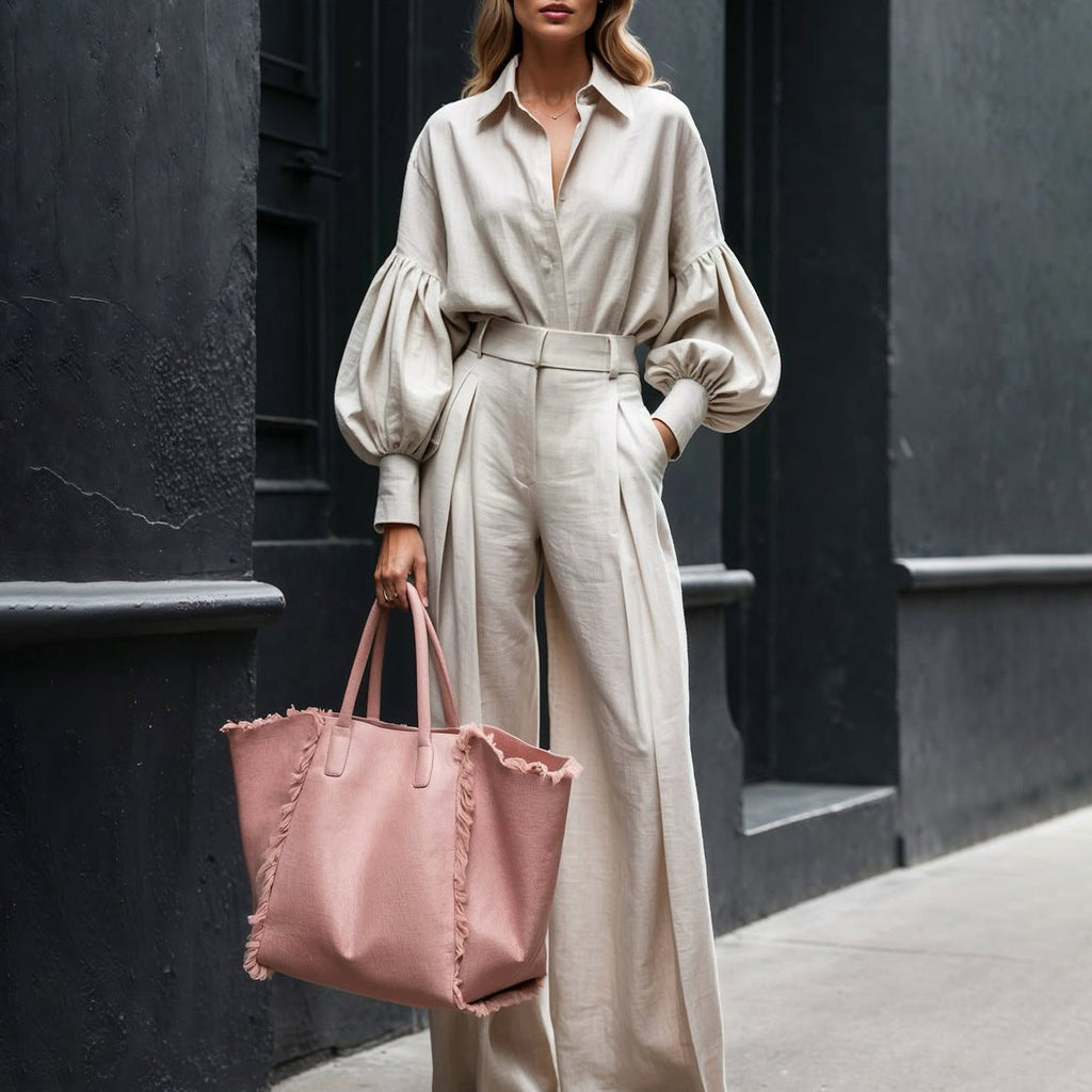 Cotton Linen Shirt & Wide Leg Pants Set