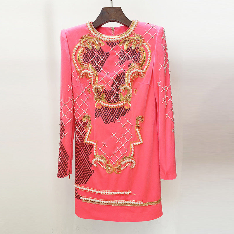 Long-Sleeve Velvet Sequin Bodycon Dress