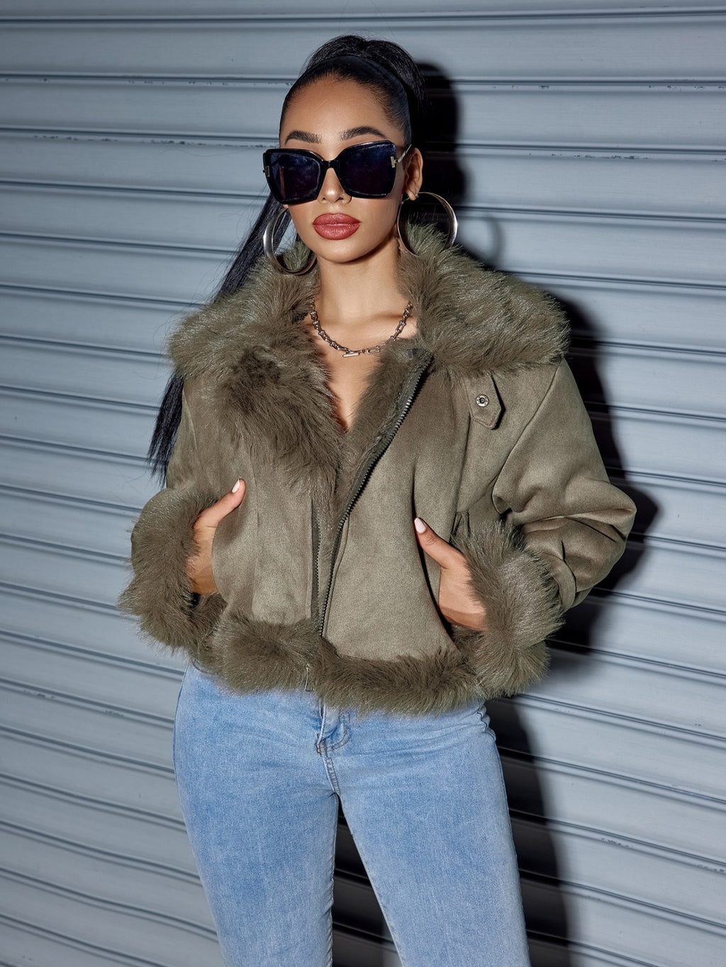 Suede Short Coat Women Fall Winter Jacket Motorcycle Clothing Women