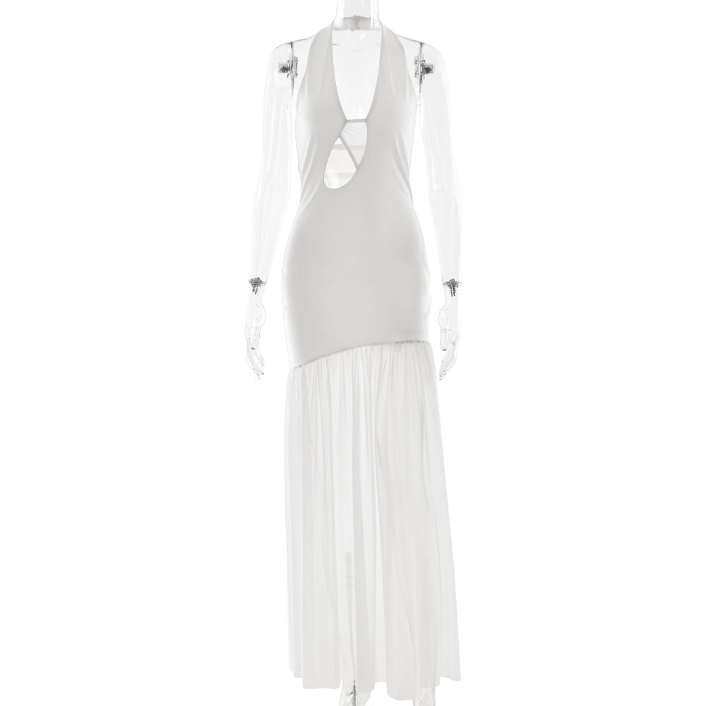 Women Dress Elegant Halter Sexy Cutout Pleated Backless Sheath Dress Wanita Store