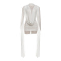Autumn Winter Women Half Turtleneck Double Layer Stitching Mesh Ribbon Hip Wrapped Sexy Dress Ragazza
