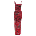 Fall Women Clothing Printed Sexy Backless Spaghetti Straps Sheath Split Dress Ragazza