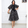 Floral Lace Puff-Sleeve Midi Dress