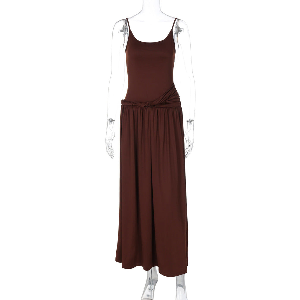 Cold Sling Dress Summer Waist Tight Slimming Elegant Maxi Dress Women