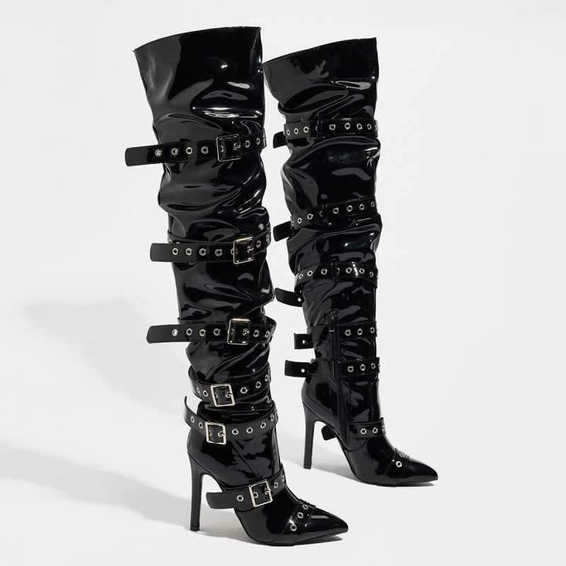 Punk Belt Buckle Over-the-Knee Stiletto Boots