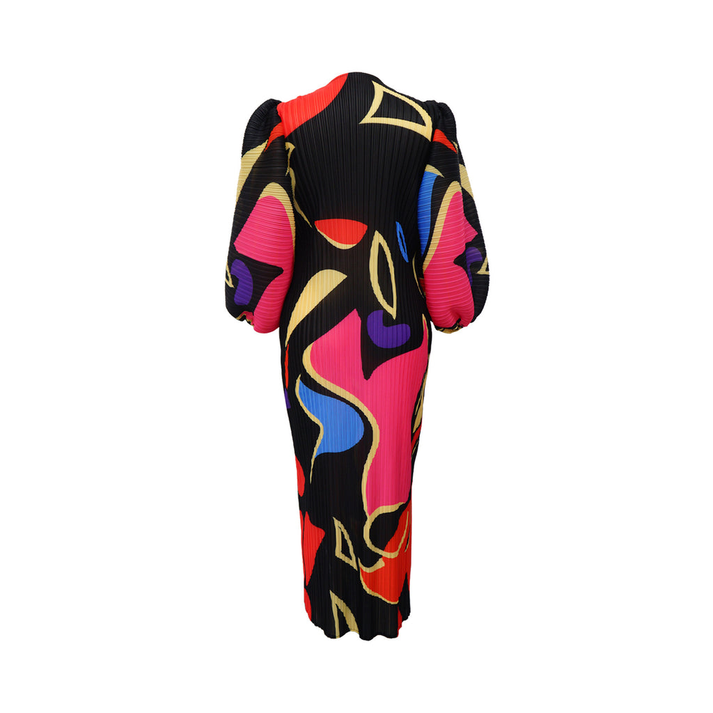 Women Wear Lantern Sleeve Pleated Dress