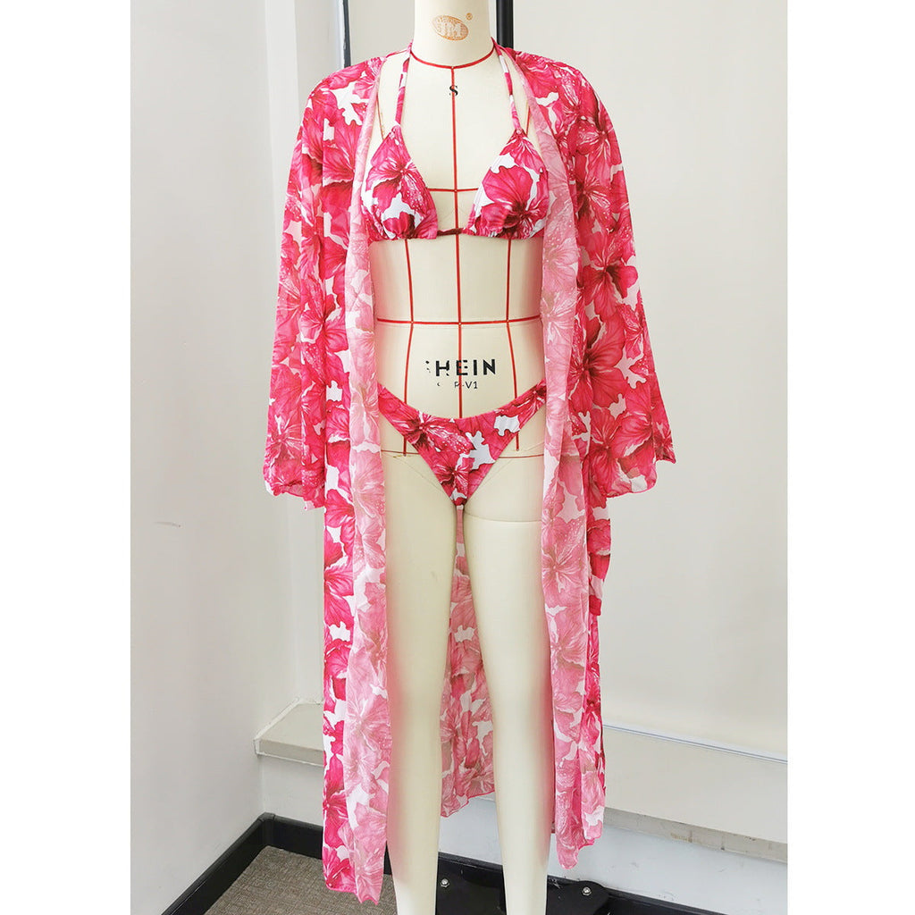 Vintage Floral Long Sleeve Blouse & Backless Split Bikini Set Bella Mia