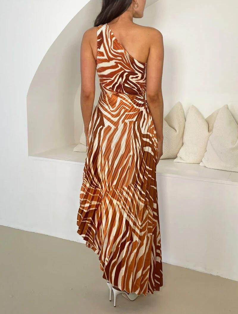 Lace-Up Printed One-Shoulder Dress