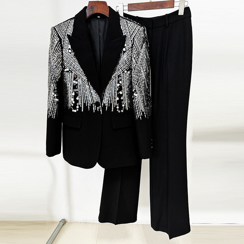 Heavy Industry Nail Pearl Embroidery Sequ Work Pant Two Piece Set Wanita Store