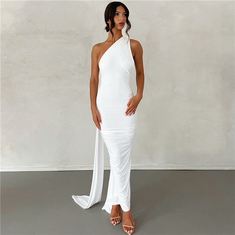 Halter Backless Ruched Bodycon Maxi Dress