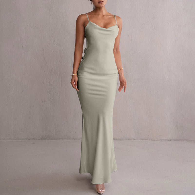 Summer Floral Decoration Elegant Dress Maxi Dress Backless Sling Dress