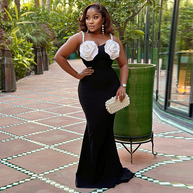 Women Clothing Dress Solid Color Applique Sexy Tight Sling Trailing Dress Ragazza