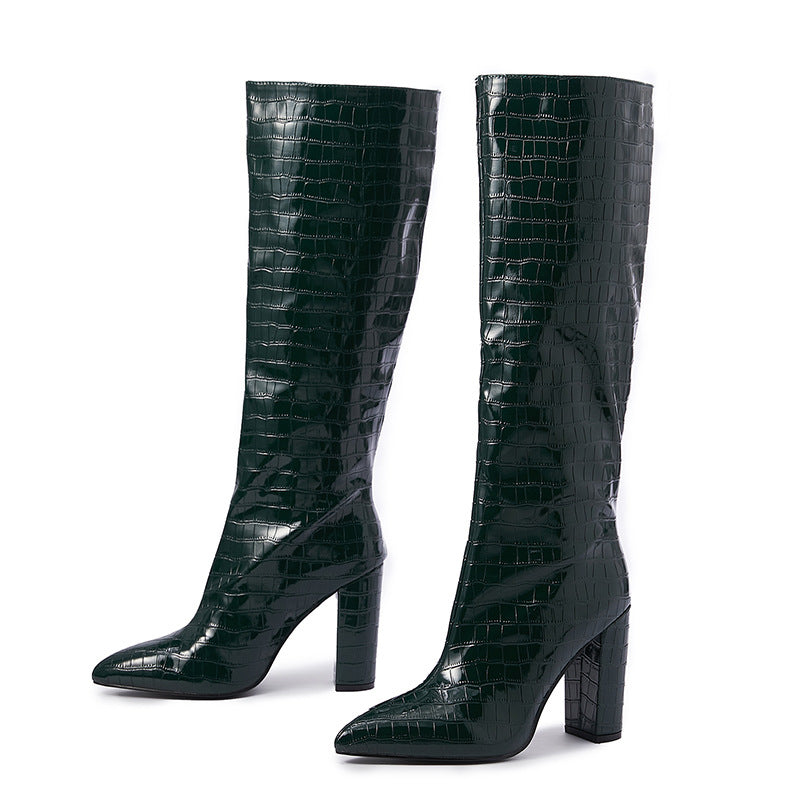 Show Catwalk Same Pointed Toe Chunky Heel over the Knee Boots Winter Slip on Long Boots Wanita Store