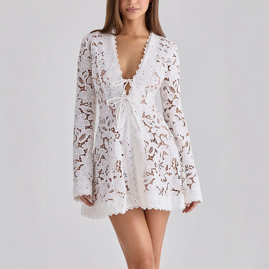 Long Sleeve Lace-Up Vacation Mini Dress Bella Mia