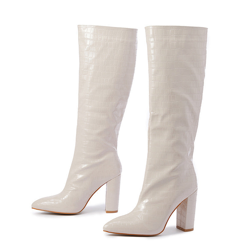 Show Catwalk Same Pointed Toe Chunky Heel over the Knee Boots Winter Slip on Long Boots Wanita Store