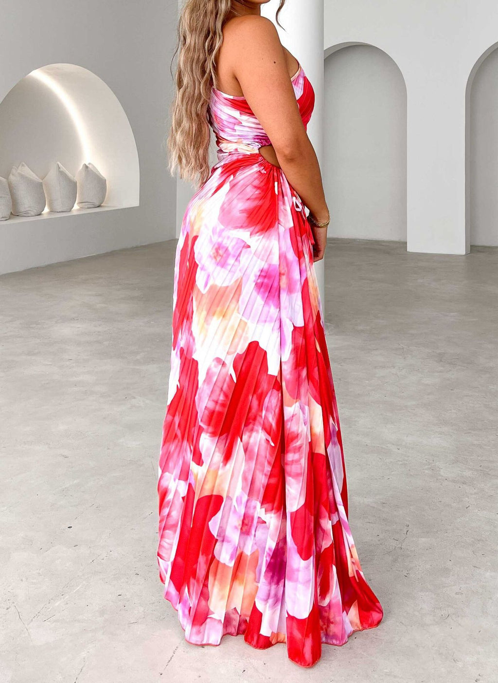 Lace-Up Printed One-Shoulder Dress