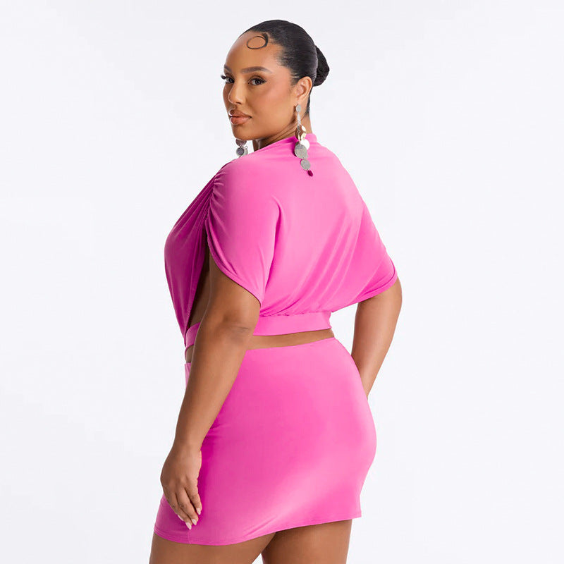 Women Clothing Summer Solid Color Casual Slim Pleated Short Sleeves Hollow Out Cutout Ribbon Short Dress