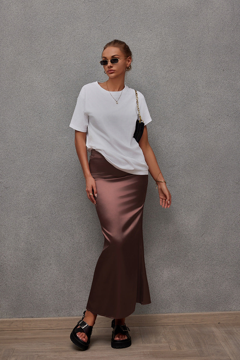 Satin Casual Hip Midi Skirt Bella Mia