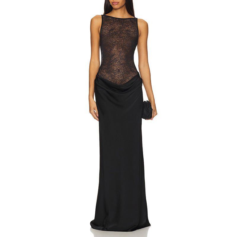 Sexy Dinner Dress Sleeveless High Waist Slim Slimming Lace Maxi Dress Ragazza