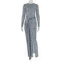 Women Split Slightly Transparent Waist Hip Dress Printed Turtleneck Long Sleeve Dress Ragazza