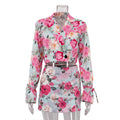 Digital Print Collared Long Sleeve Top & High Waist Short Skirt Set Bella Mia