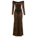Fall Women Clothing Sexy off the Shoulder Hollow Out Cutout Backless Leopard Print Slim Fit Long Sleeved Dress
