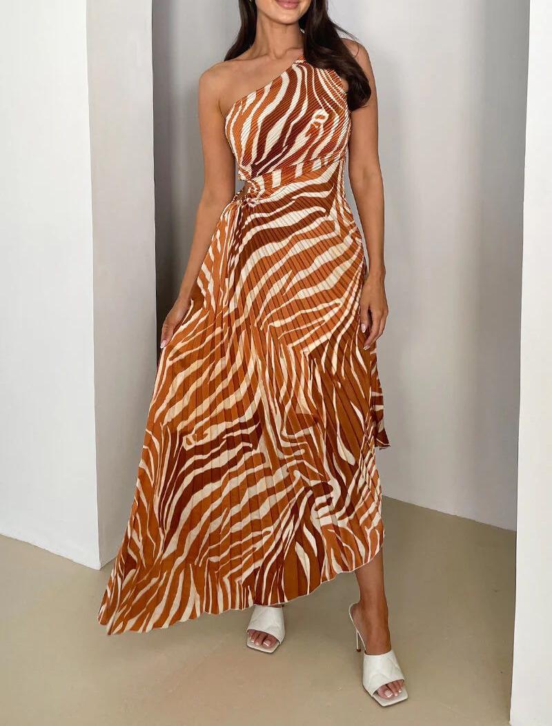 Lace-Up Printed One-Shoulder Dress