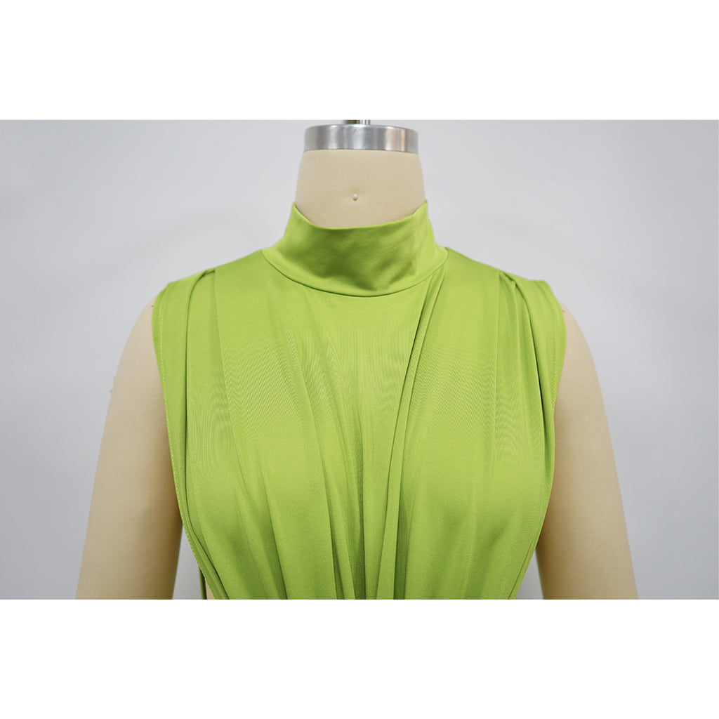 Women Clothing Dress Solid Color Sexy Side Split Sleeveless Dress