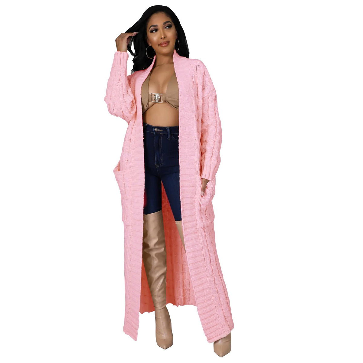 Autumn Winter Women Clothing Sexy Casual Long Sleeve Long Sweater Coat Bella Mia