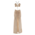 Summer Women Clothing Chain Stitching Sexy Bare Back Fold Split Sheath Dress Bella Mia