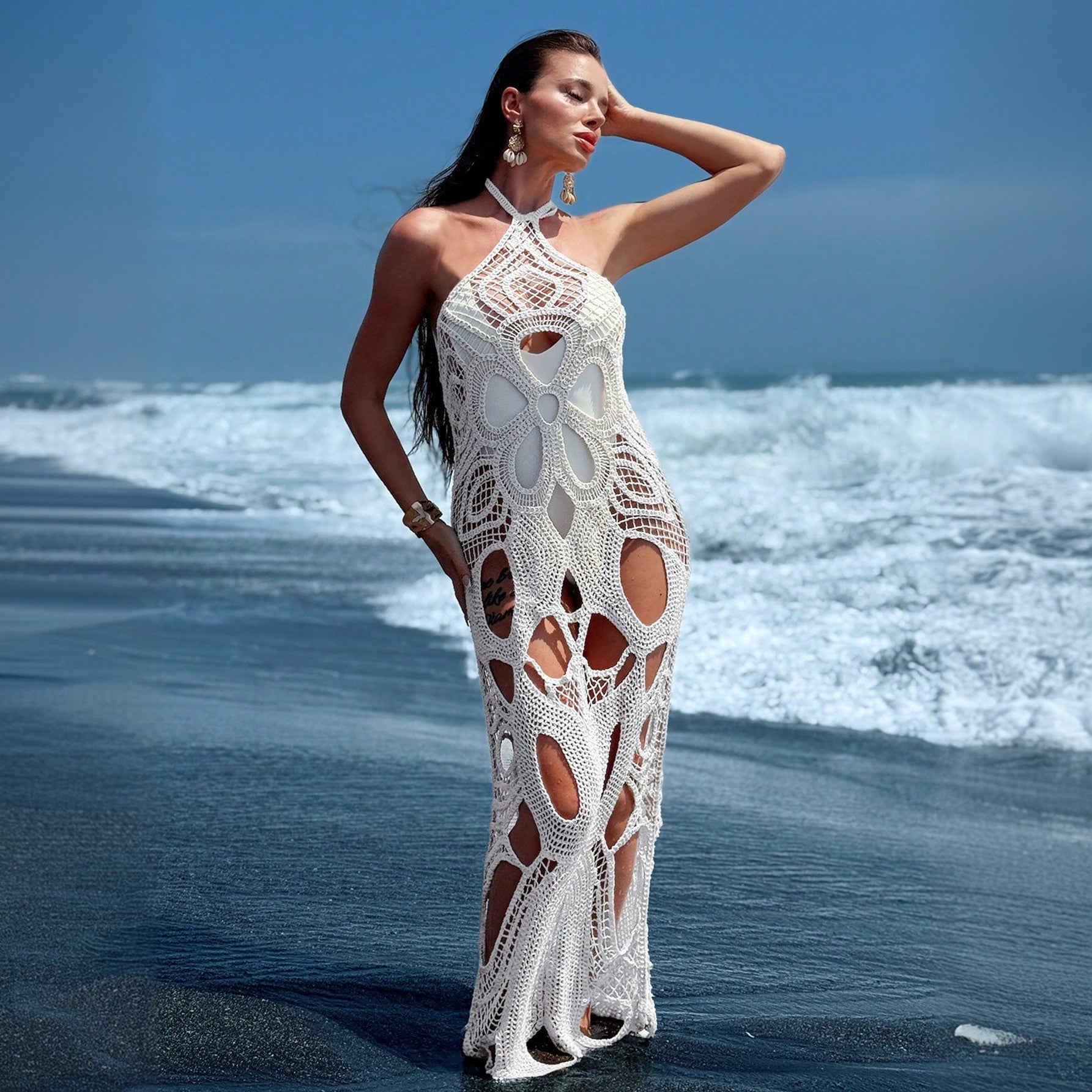 Solid Color Cutout Halter Beach Cover-Up Dress Bella Mia