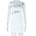 Women Clothing Solid Color Dress Sexy Diagonal Collar Cold Shoulder Sleeveless Hip Dress Ragazza