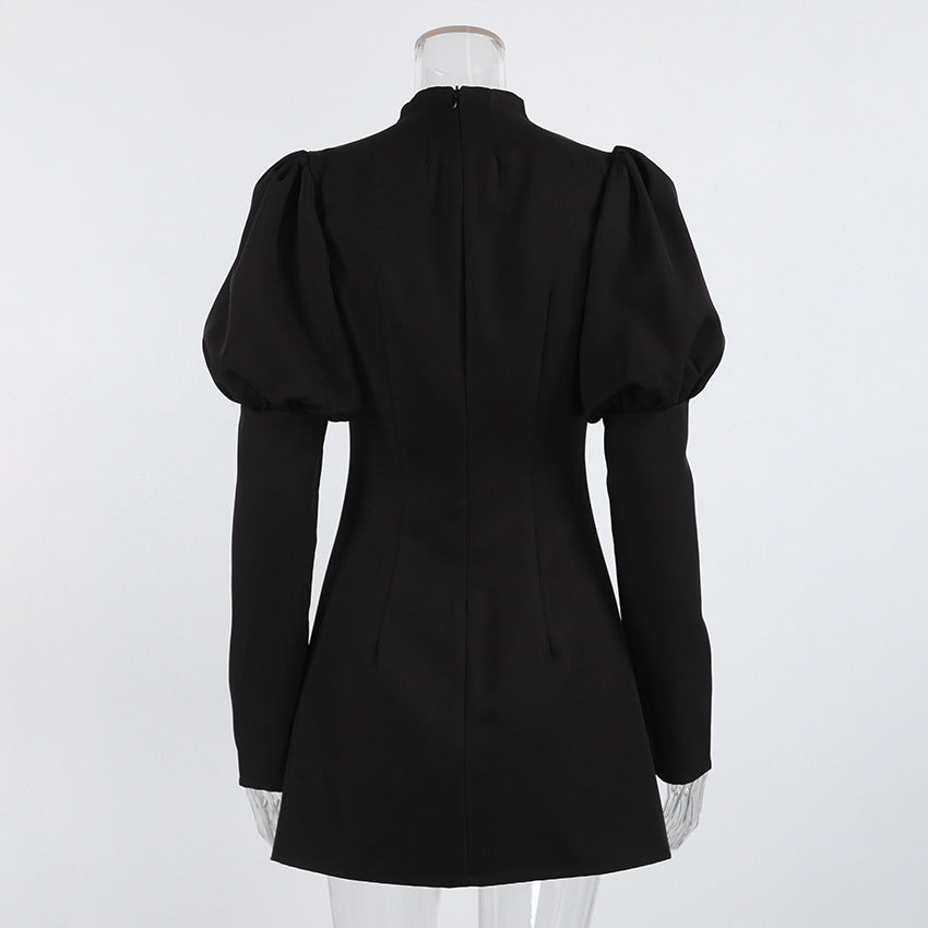 V-Neck Puff-Sleeve Mini A-Line Dress