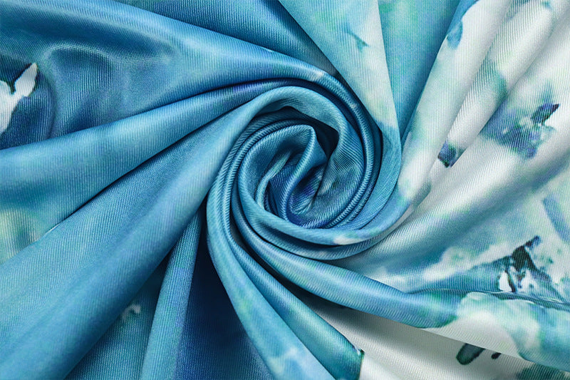 Fresh Women Clothing Elegant Backless Halter Hip Elegant Blue White Abstract Printing Maxi Dress