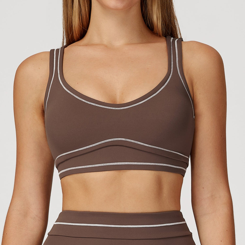 Contrast Color Brushed Yoga Bra Advanced Sense U Shaped Beauty Back Exercise Underwear Running Fitness Yoga Wear