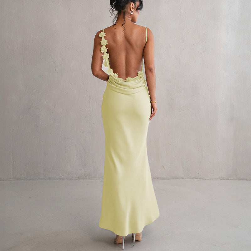 Summer Floral Decoration Elegant Dress Maxi Dress Backless Sling Dress