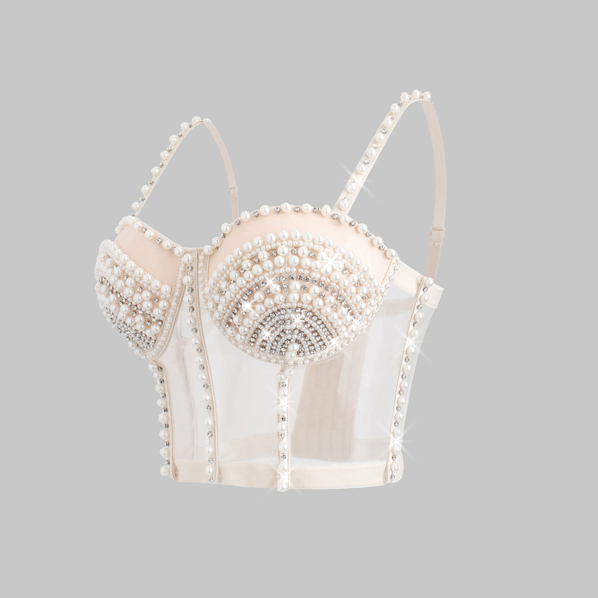 French Sexy Hollow Out Cutout Underwear Vest One Piece Outer Wear Boning Corset Top Pearl Seam Diamond Top