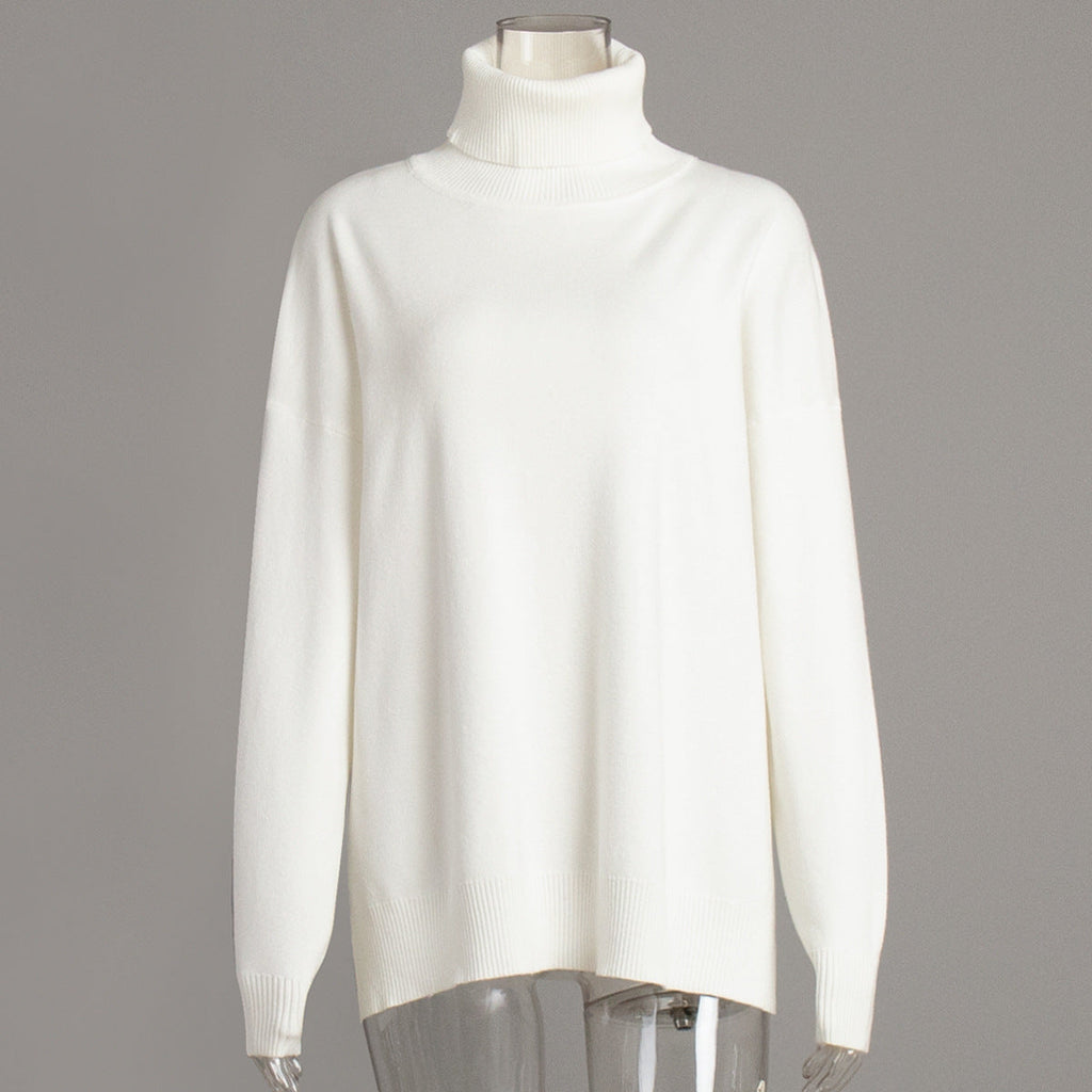 Turtleneck Slit Loose Solid Knit Sweater Bella Mia