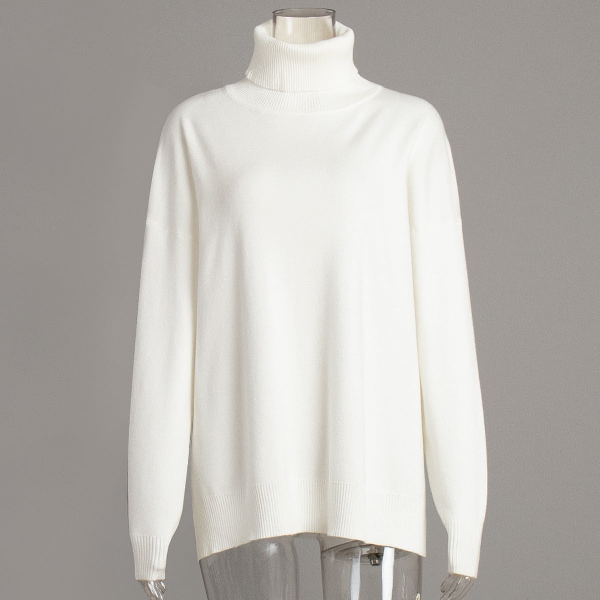 Turtleneck Slit Loose Solid Knit Sweater Bella Mia