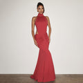 High Neck Halter Pleated Backless Maxi Dress Bella Mia