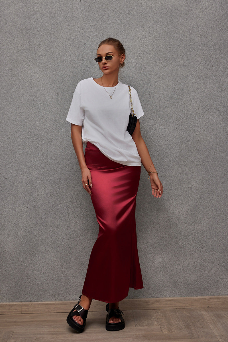 Satin Casual Hip Midi Skirt Bella Mia