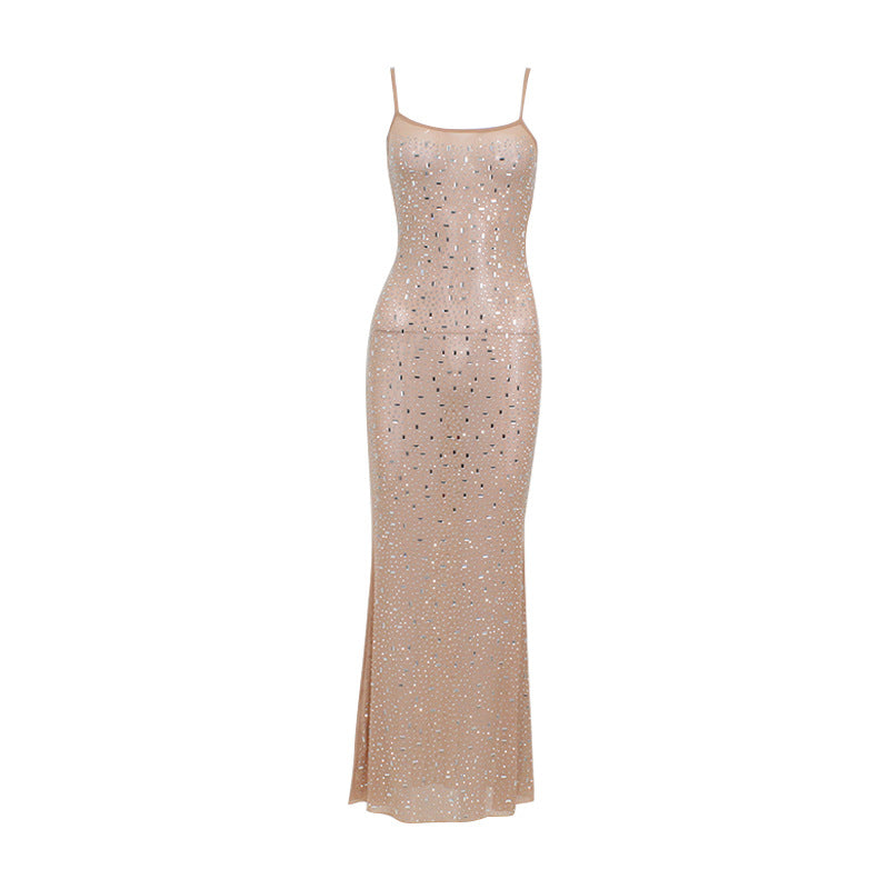 Women Clothing Sexy Tight High Waist Rhinestone Fishtail Dress Sling Dress