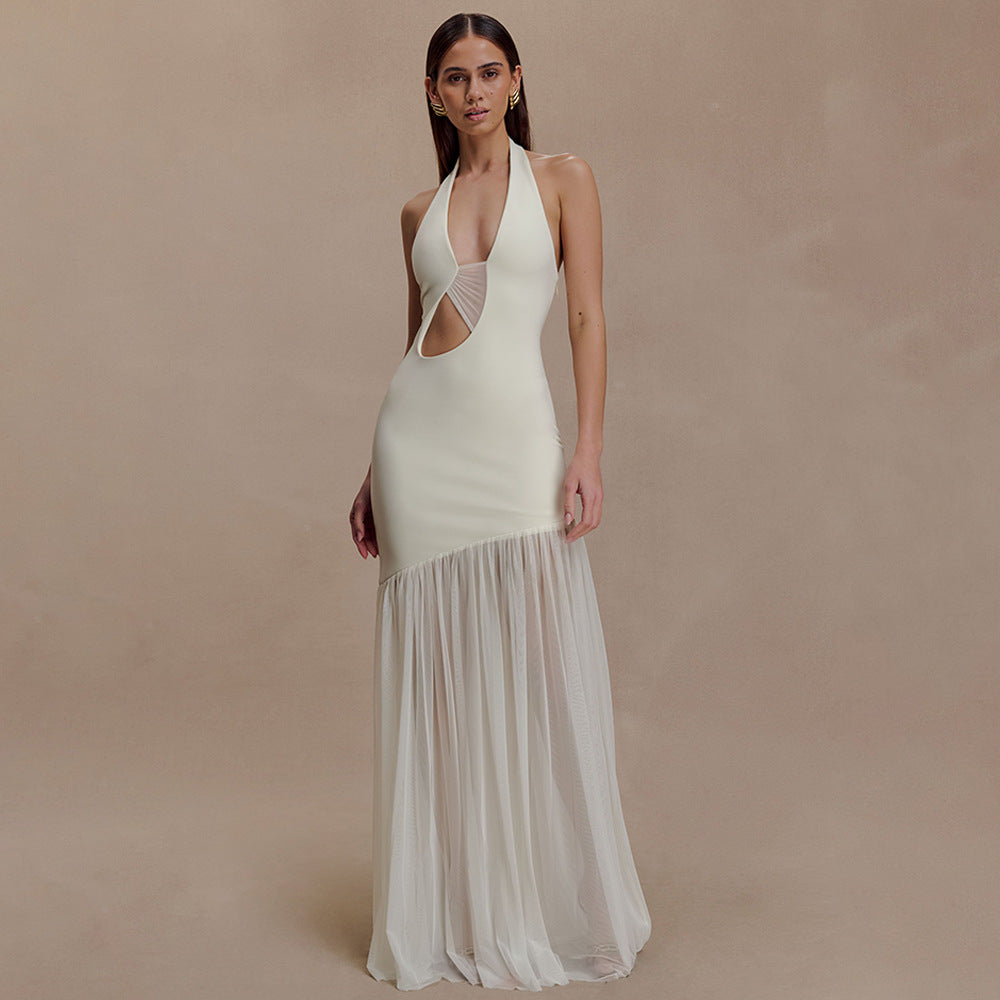 Women Dress Elegant Halter Sexy Cutout Pleated Backless Sheath Dress Wanita Store